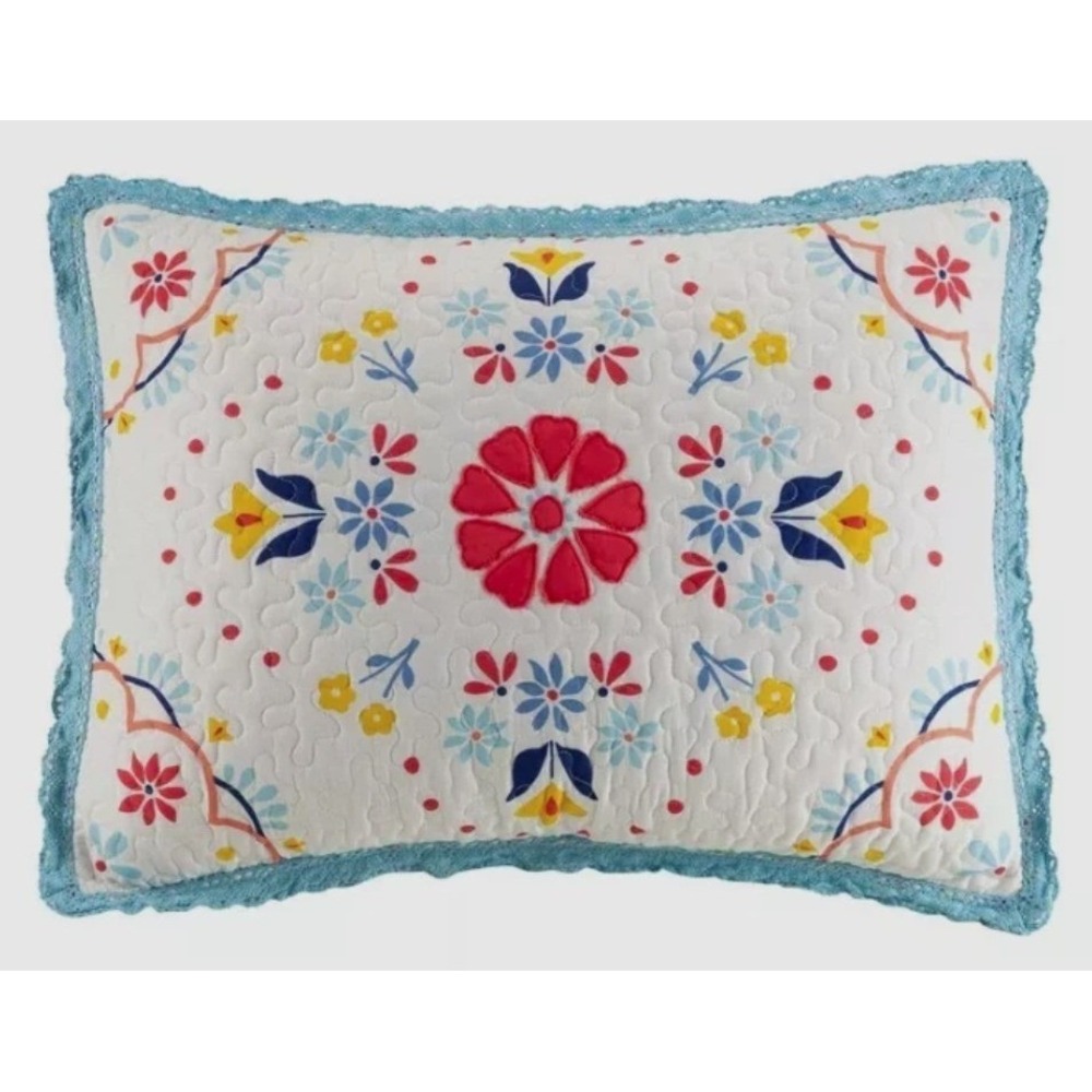 The Pioneer Woman White Floral Quilt Set with Red, Blue, Yellow Accents - Picture 3 of 12